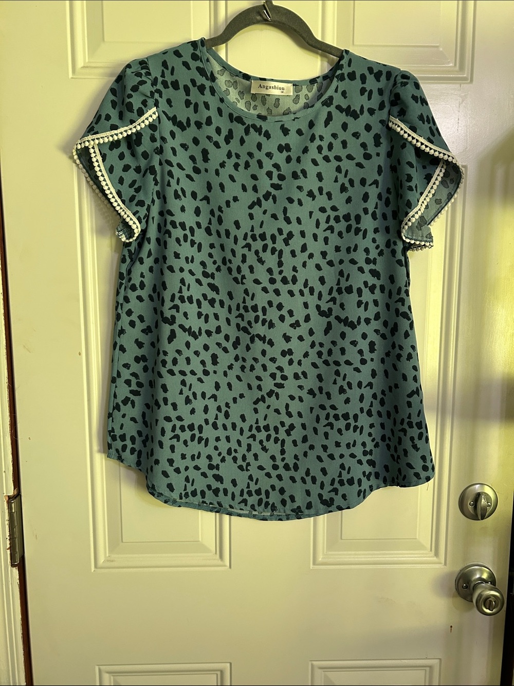 Apt. 9 Teal Spot Print Ruffle Sleeve Blouse
